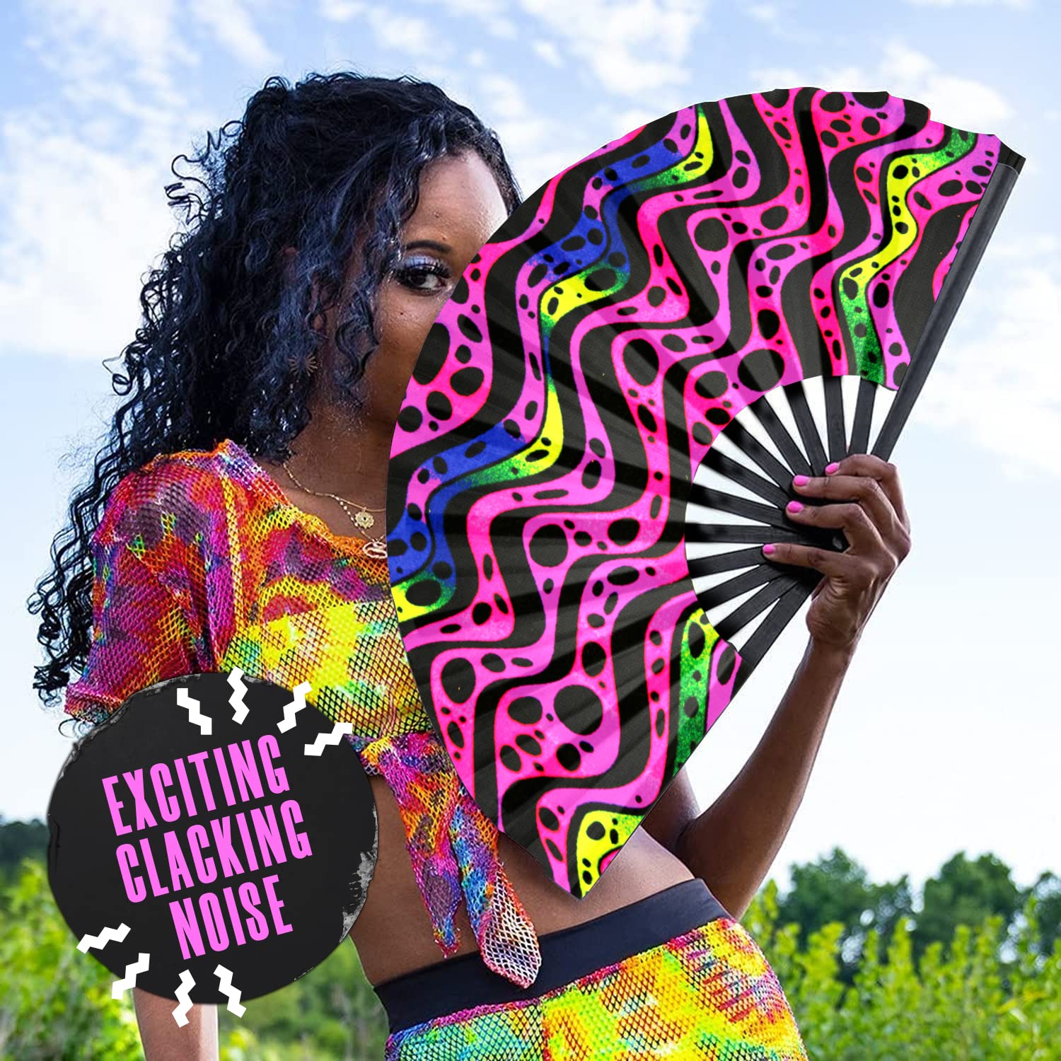 Amazon.com: GloFX Folding Fan - Heat Wave - Large Rave Clack